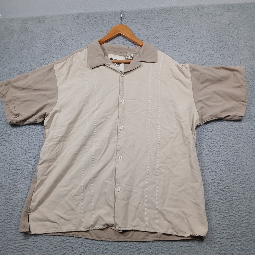 Vintage Silk Men's‎ XXL 100% Silk Button Front Camp Shirt Beige Two-Tone